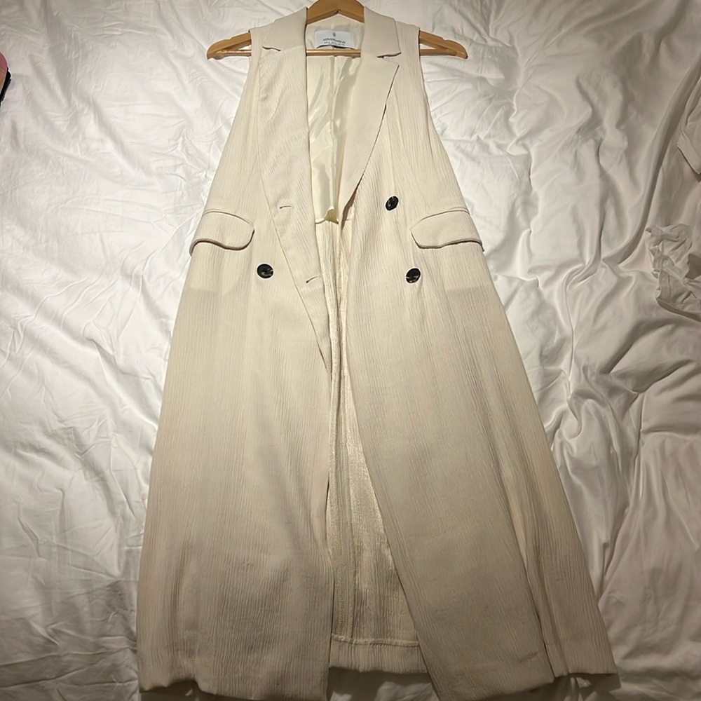 Stradivarius long vest in off-white/bone color.
